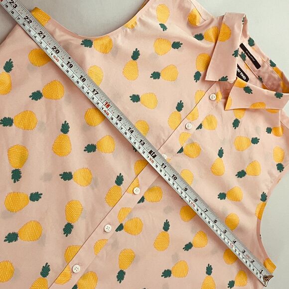 ~ Lands' End 16p Pineapple Print No-Iron Cotton Sleeveless Shirt Button-Up Pink - Picture 7 of 11